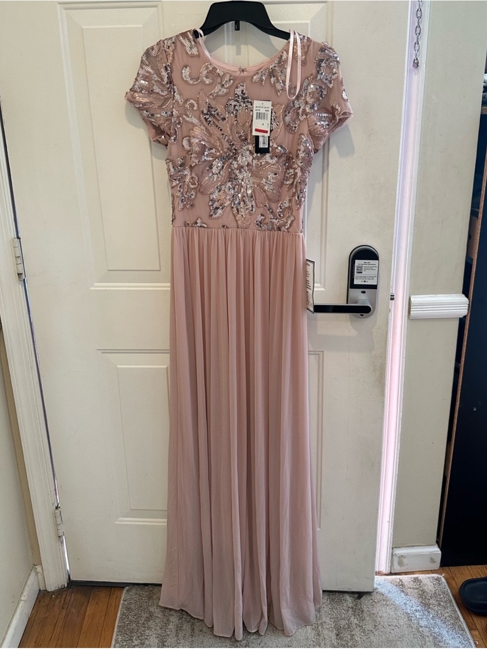 Betsy & Adam Blush Pink Sequin Embellished Evening Gown